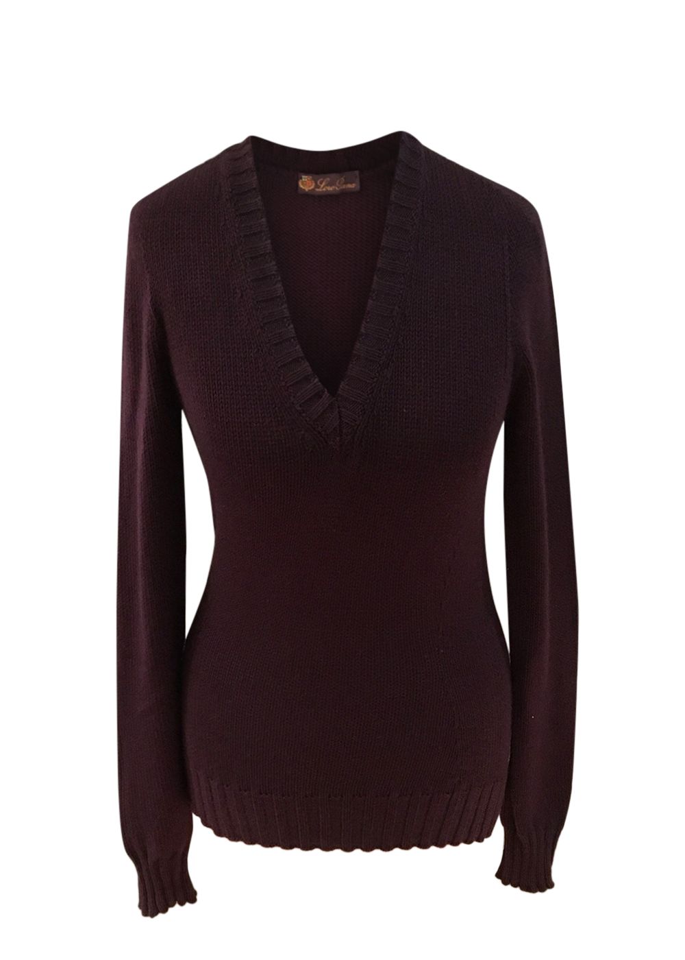 Loro Piana Aubergine Cashmere Blend V-Neck Jumper Size S Plum cashmere/silk