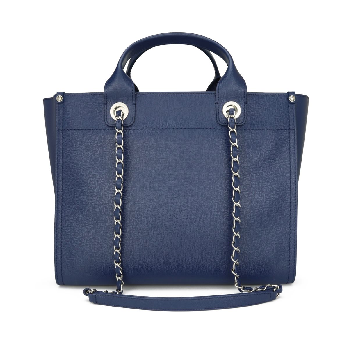 Preowned Chanel Studded Navy Blue Caviar Deauville Tote Small grained calfskin-caviar