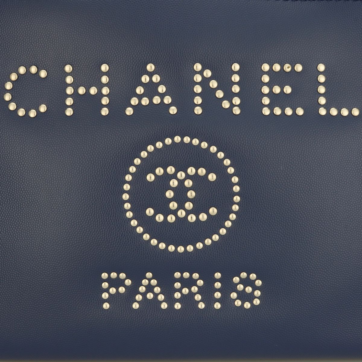 Preowned Chanel Studded Navy Blue Caviar Deauville Tote Small grained calfskin-caviar