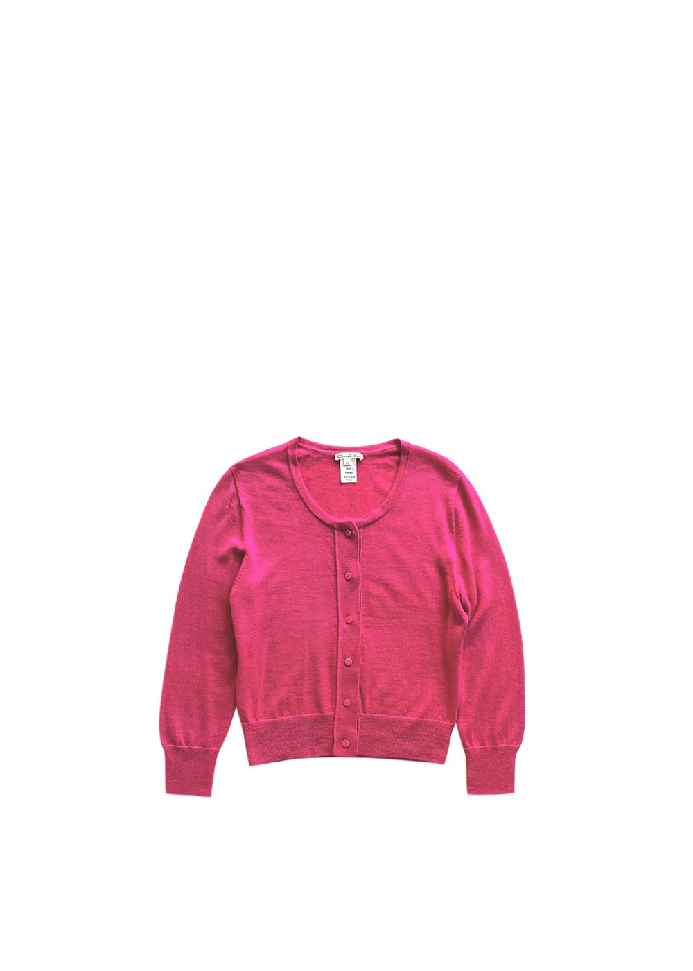 Preowned Oscar de la Renta Pink Silk-Cashmere Cropped Fine Knit Cardigan Size S Fuchsia cashmere