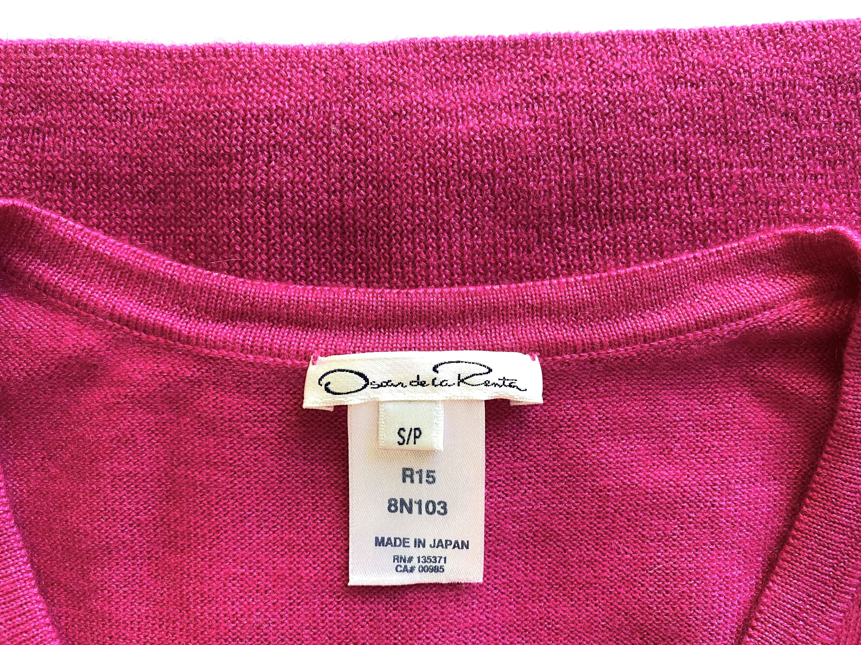 Preowned Oscar de la Renta Pink Silk-Cashmere Cropped Fine Knit Cardigan Size S Fuchsia cashmere