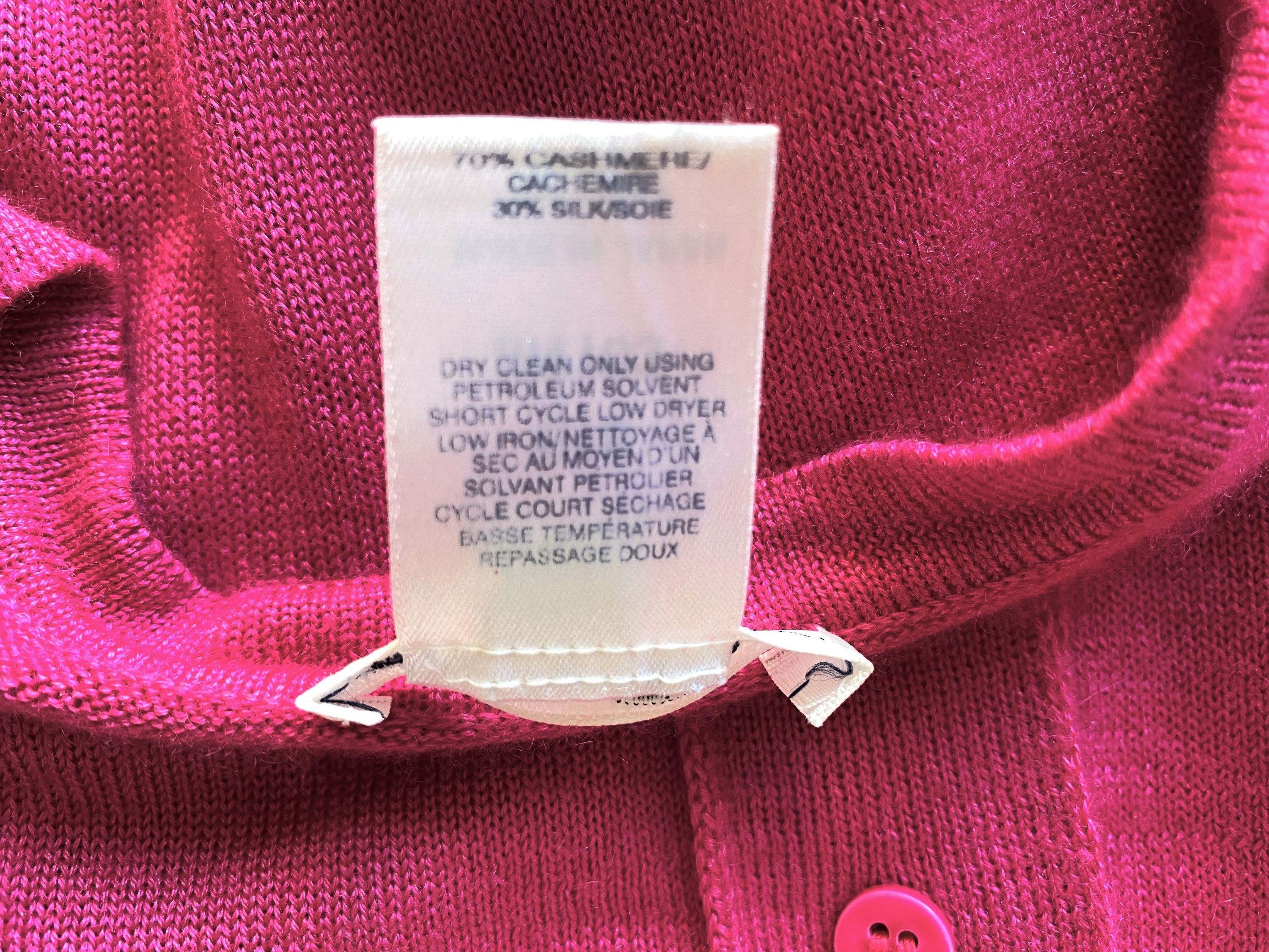 Preowned Oscar de la Renta Pink Silk-Cashmere Cropped Fine Knit Cardigan Size S Fuchsia cashmere