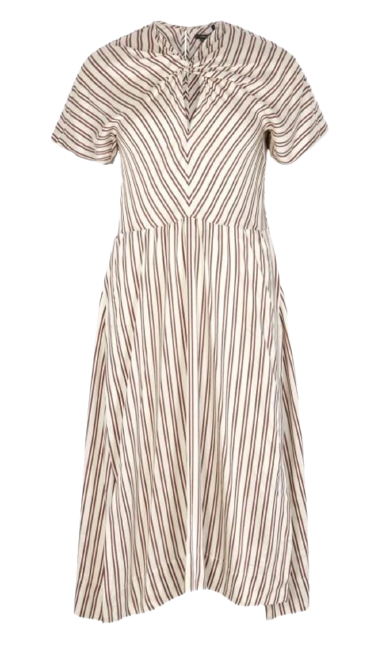 Preowned Isabel Marant Iris Striped Midi Dress Size L Burgundy/Ivory viscose/silk