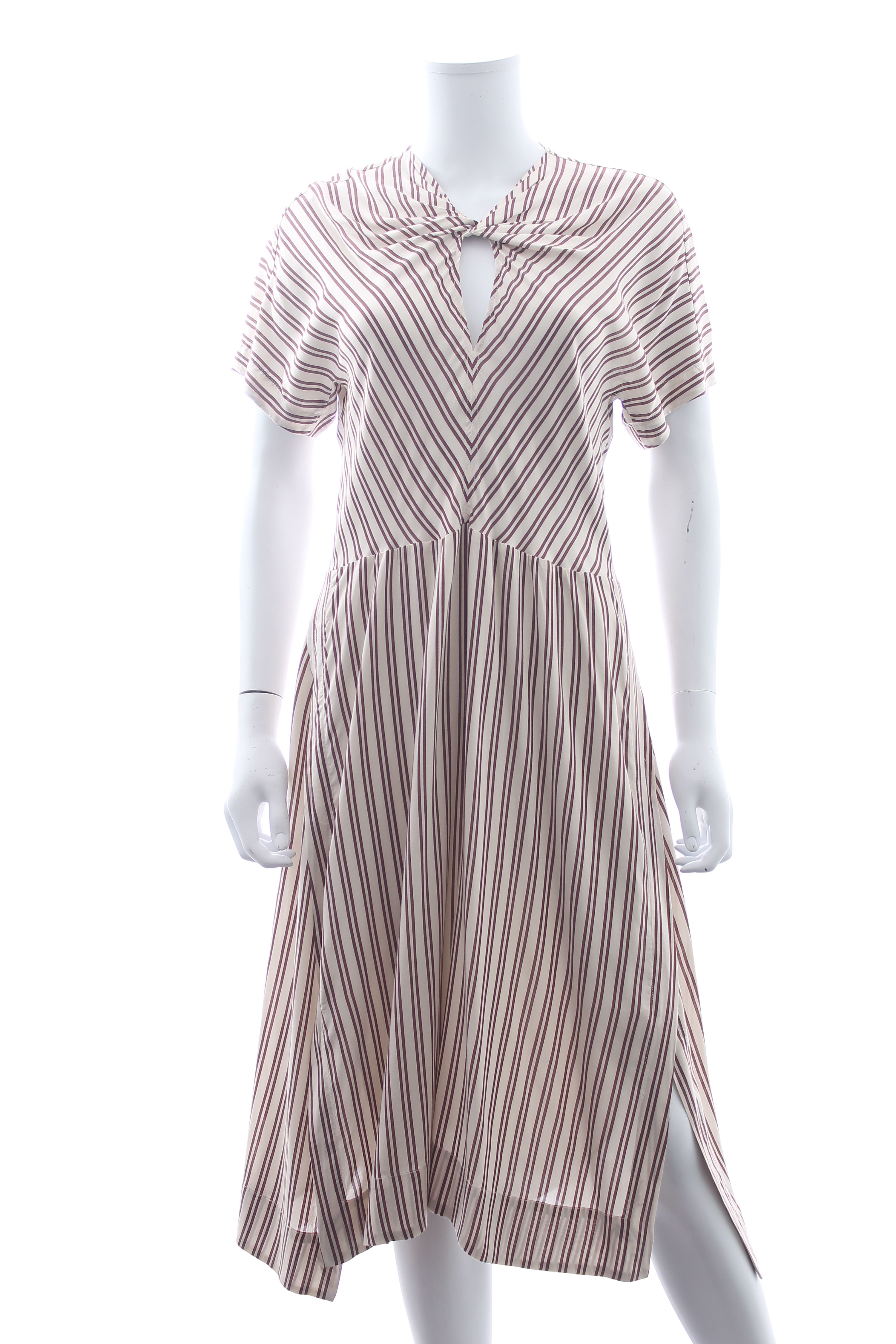 Preowned Isabel Marant Iris Striped Midi Dress Size L Burgundy/Ivory viscose/silk