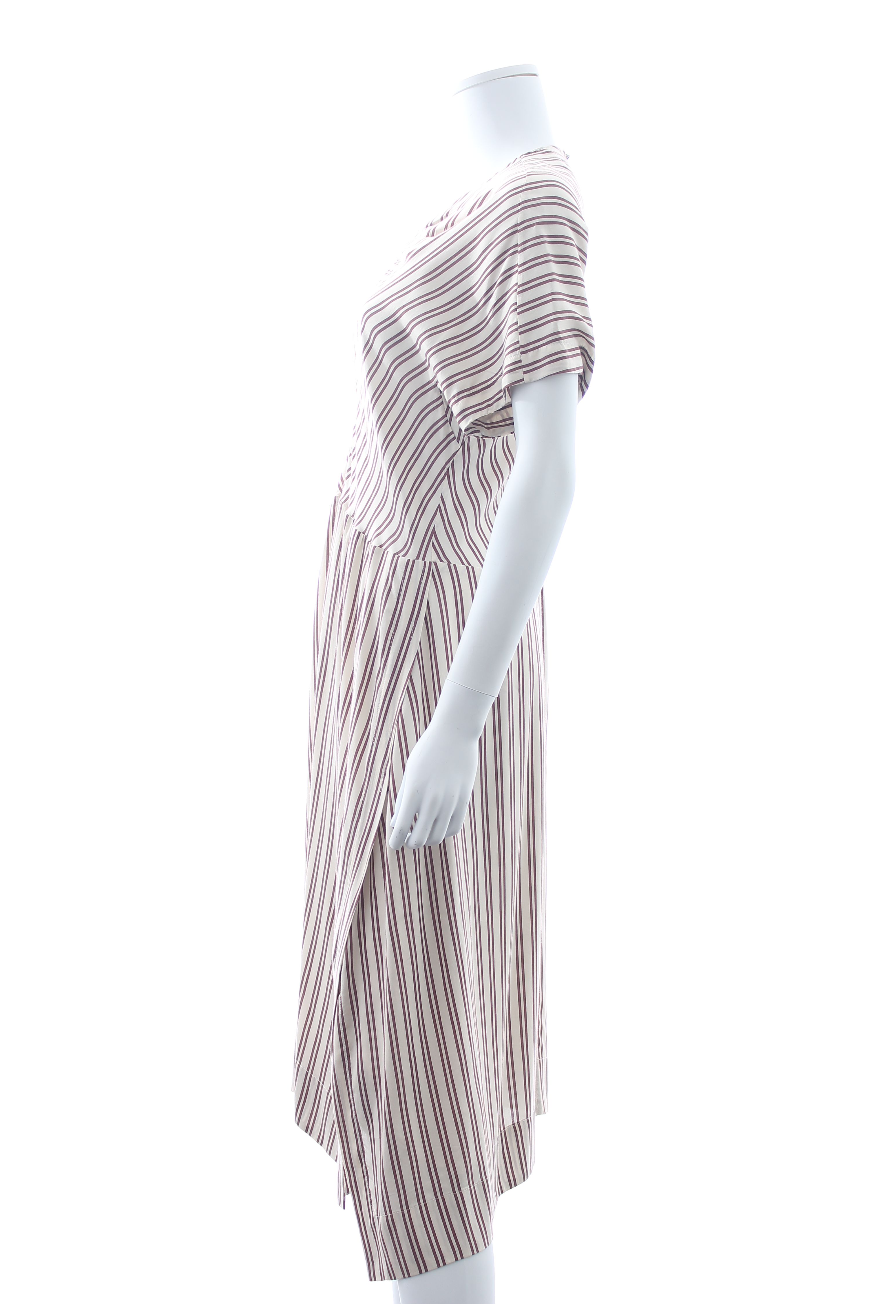 Preowned Isabel Marant Iris Striped Midi Dress Size L Burgundy/Ivory viscose/silk