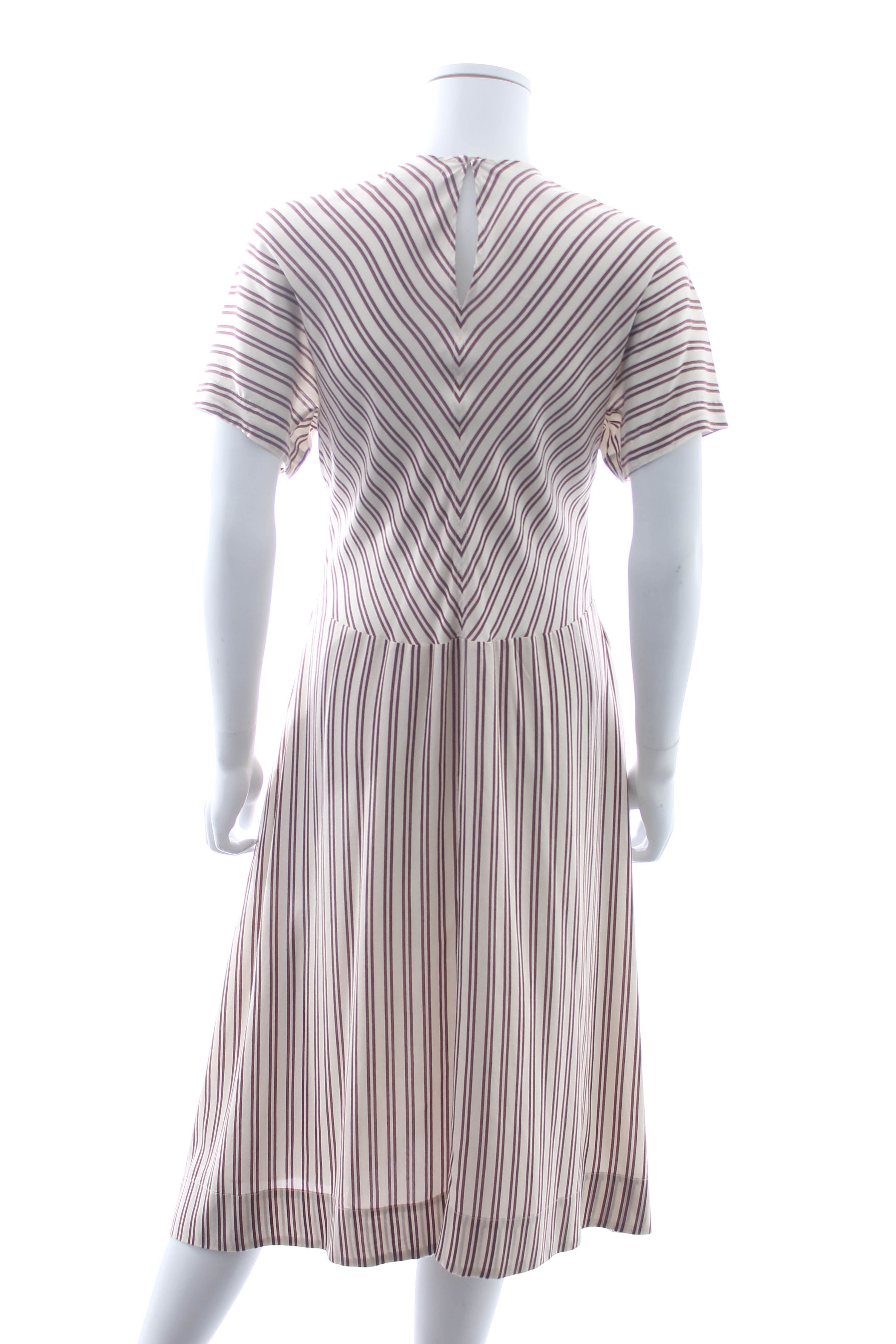 Preowned Isabel Marant Iris Striped Midi Dress Size L Burgundy/Ivory viscose/silk