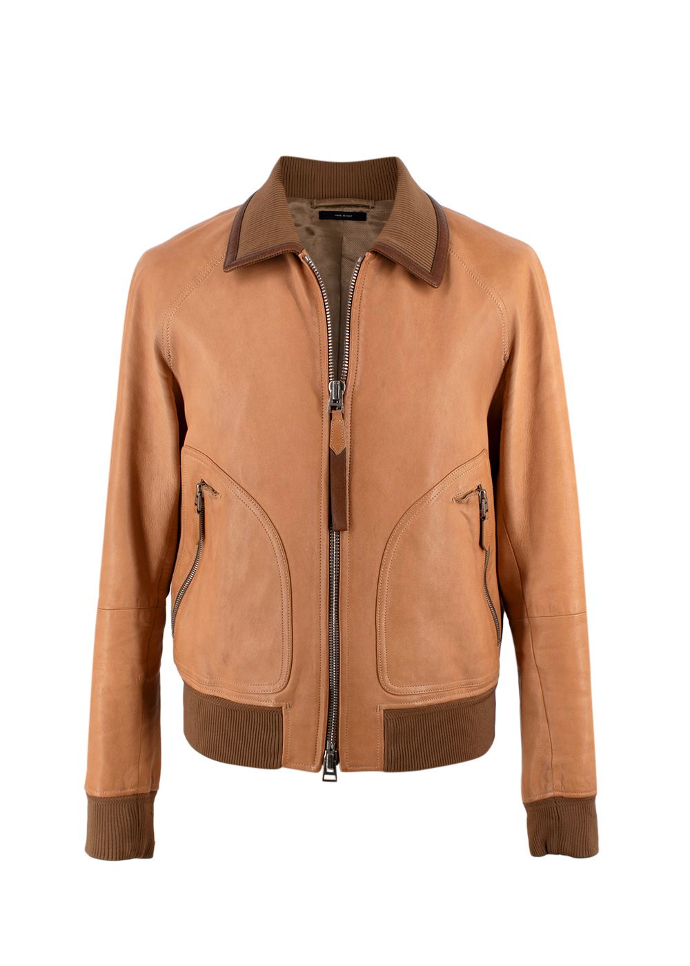 Men's Preowned Tom Ford Tan Worked Leather Bomber Jacket Size M