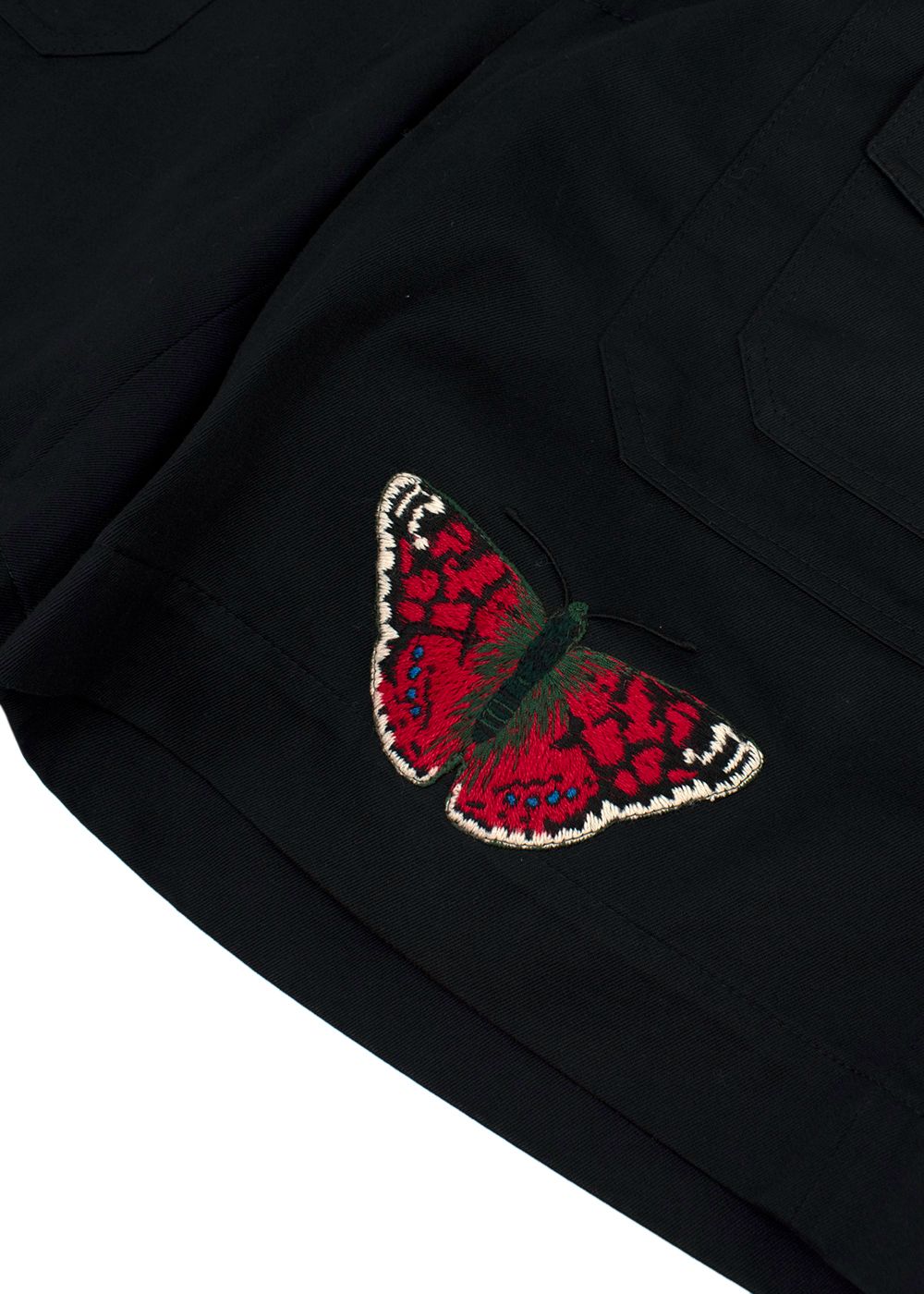 Men's Preowned Gucci Black Butterfly Embroidered Shorts Size M cotton