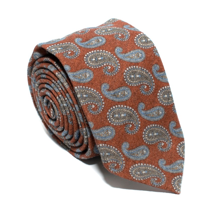 Men's Barba Burnt Orange Paisley Print Tie Floral / Patterned wool