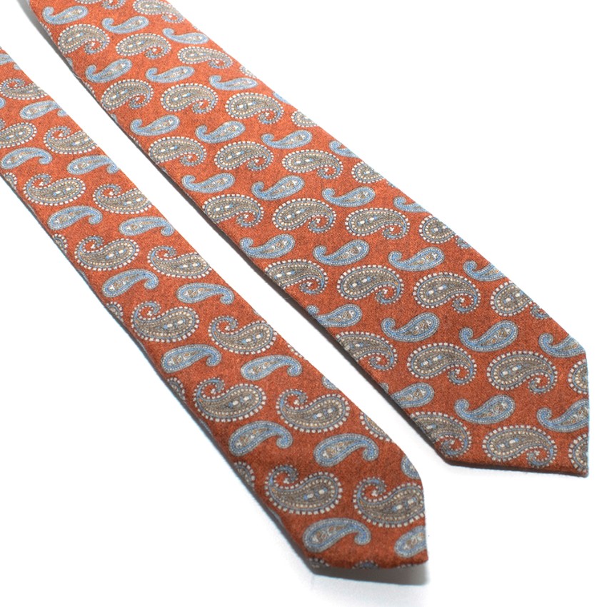 Men's Barba Burnt Orange Paisley Print Tie Floral / Patterned wool