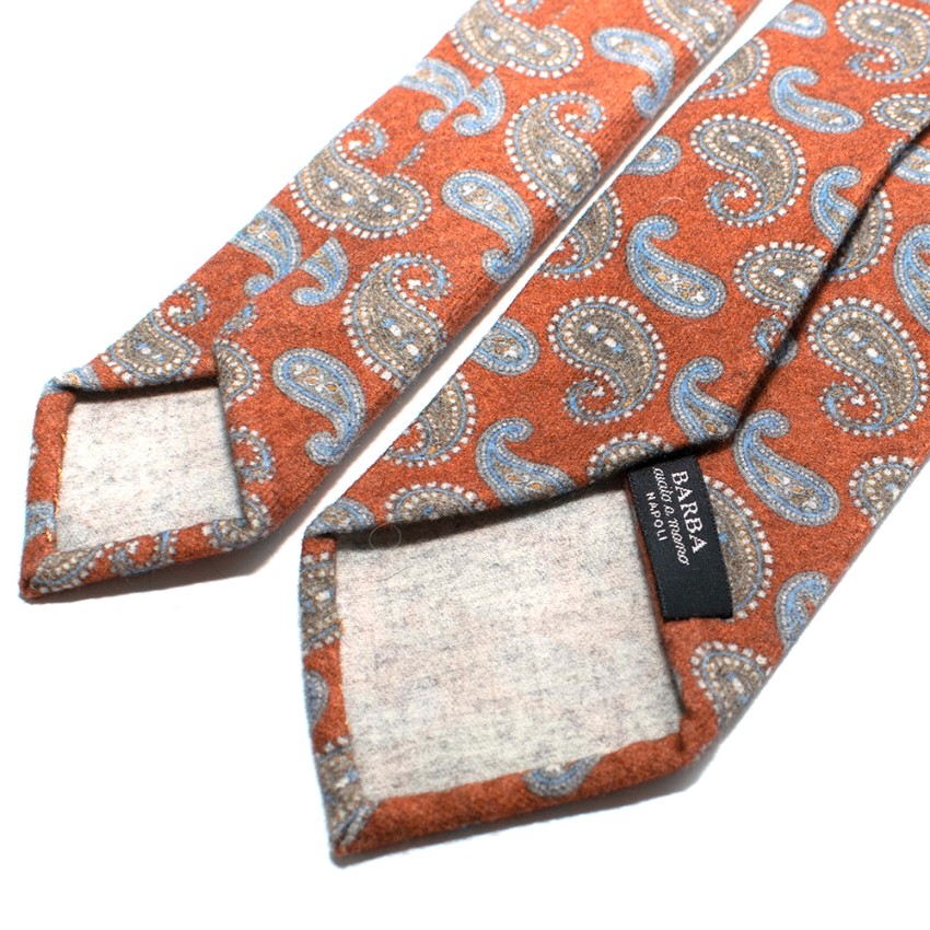 Men's Barba Burnt Orange Paisley Print Tie Floral / Patterned wool