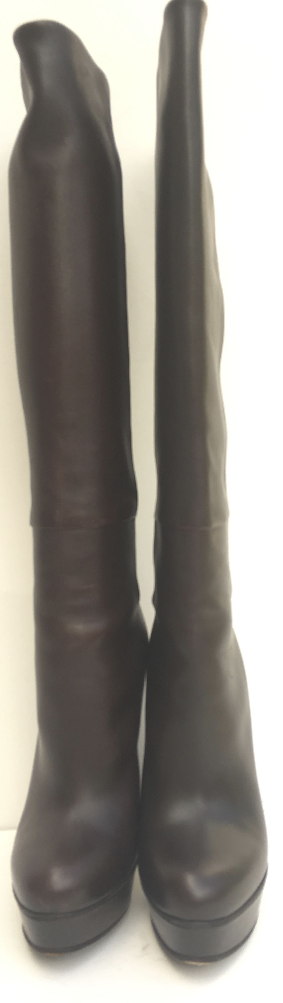 Preowned Gucci heeled long boots Size 355 Tan/Brown leather