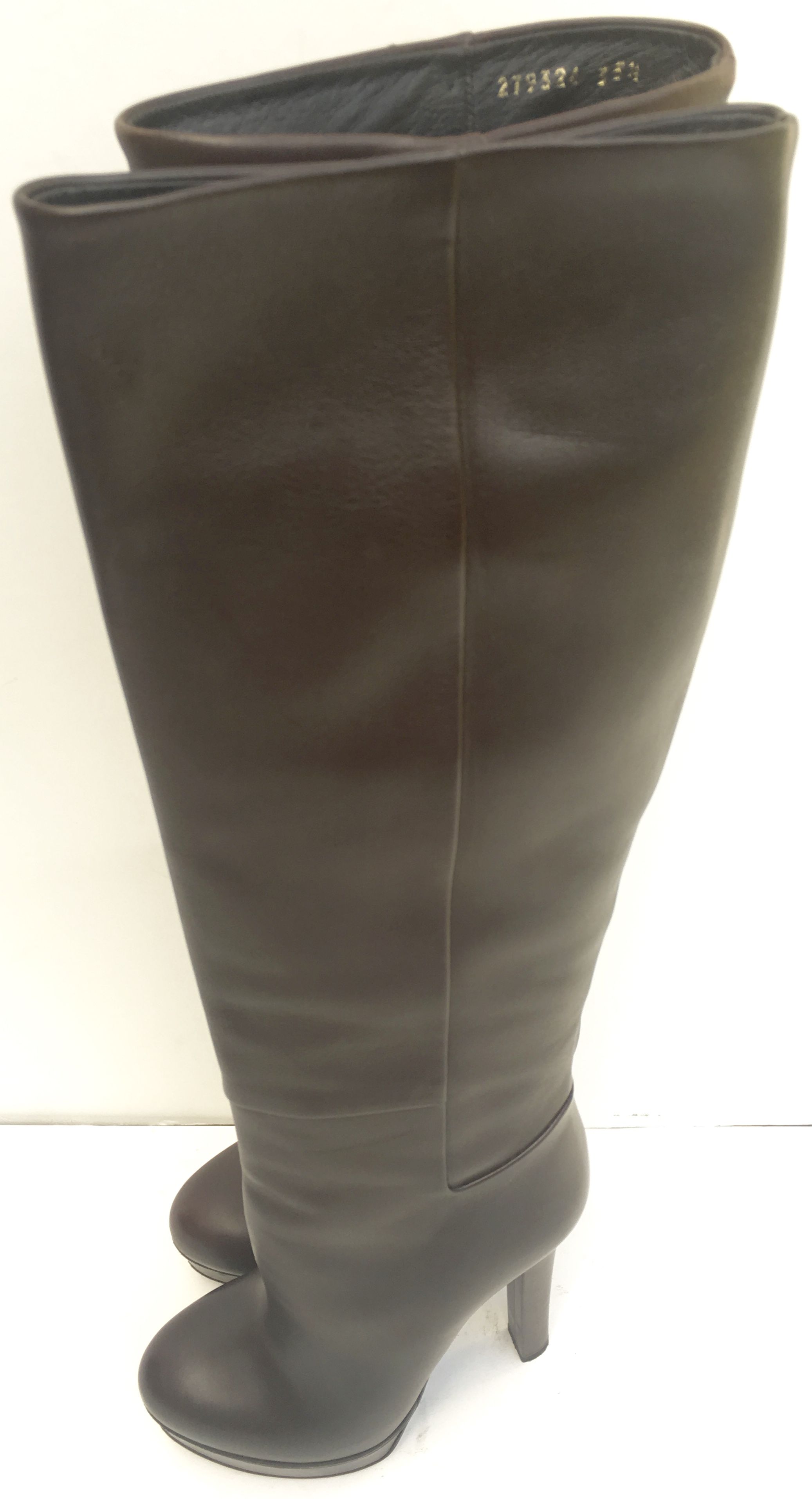 Preowned Gucci heeled long boots Size 355 Tan/Brown leather