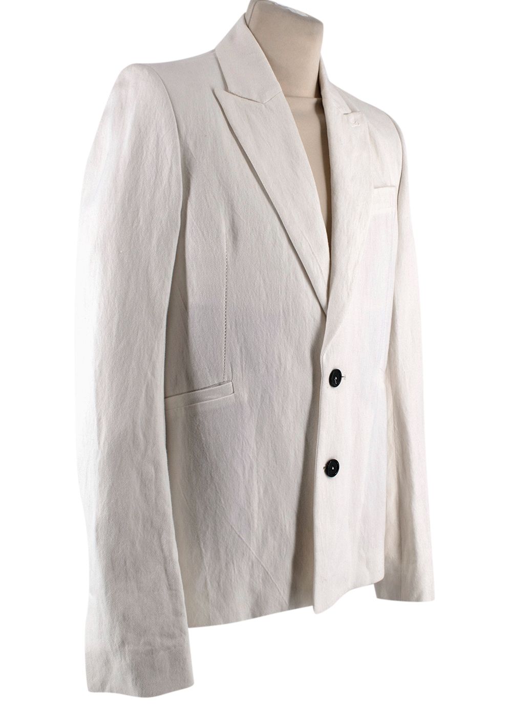 Men's Preowned Ann Demeulemeester Cream Linen Single Breasted Blazer Size XS ramie