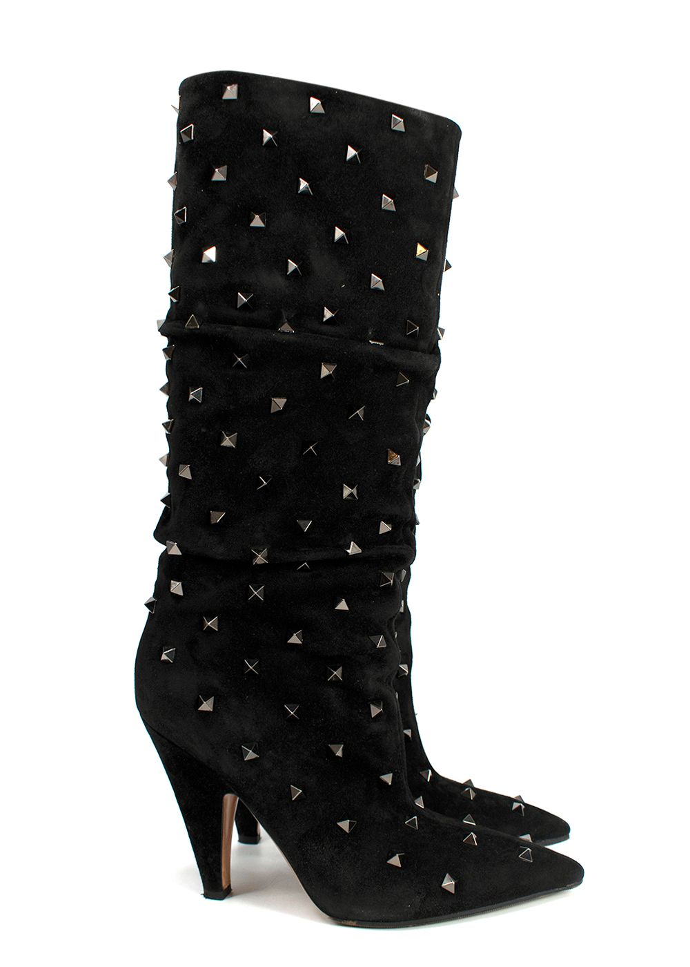 Preowned Valentino Black Suede Rockstud Slouch Boots Size 39