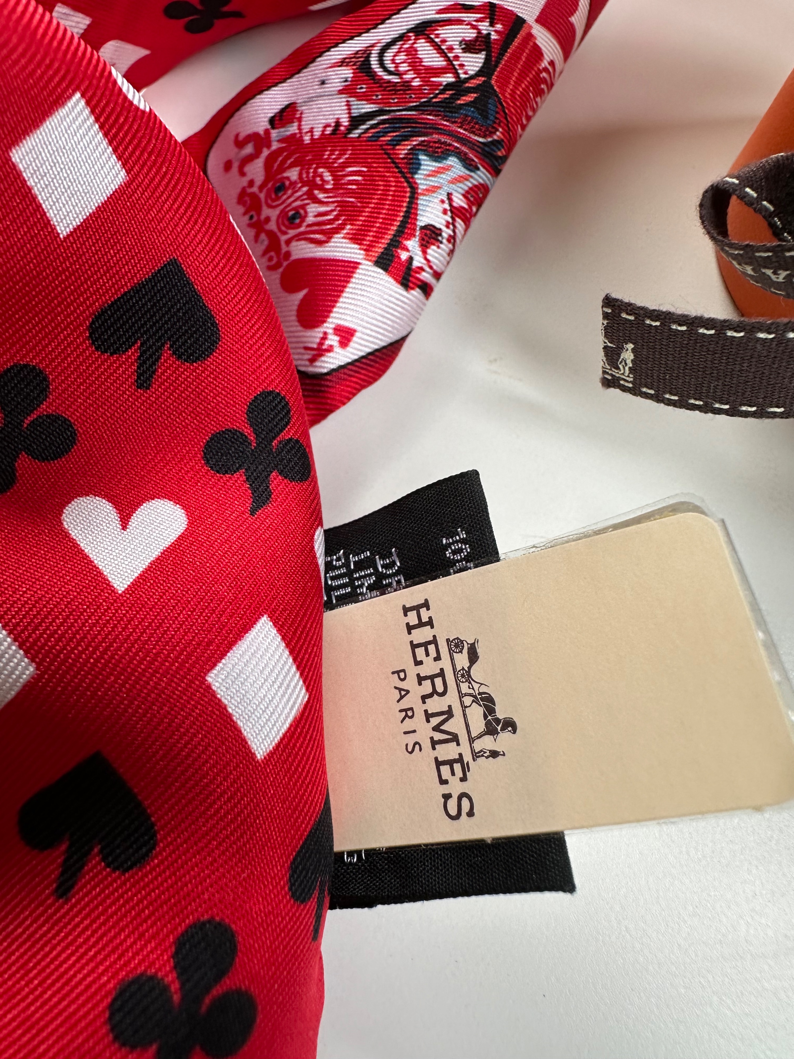 Hermes Red Jeu De Cartes Silk Twilly