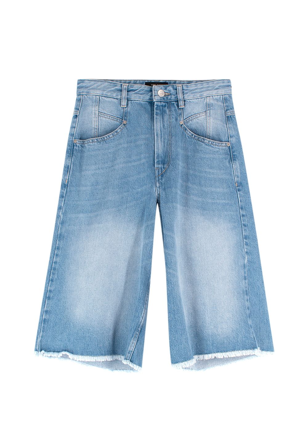 Isabel Marant 'Natalina' Frayed Long Denim Shorts Size XS blue