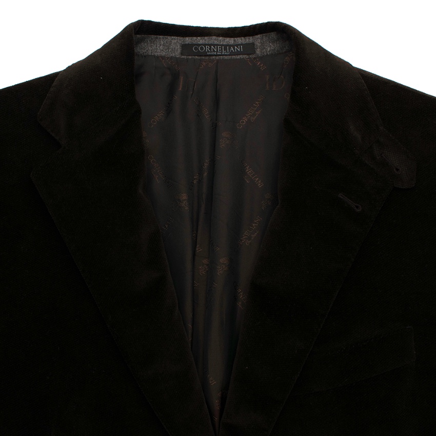 Men's Preowned Corneliani Velvet Dark Brown Single Breasted Blazer Size L Tan/Brown cotton