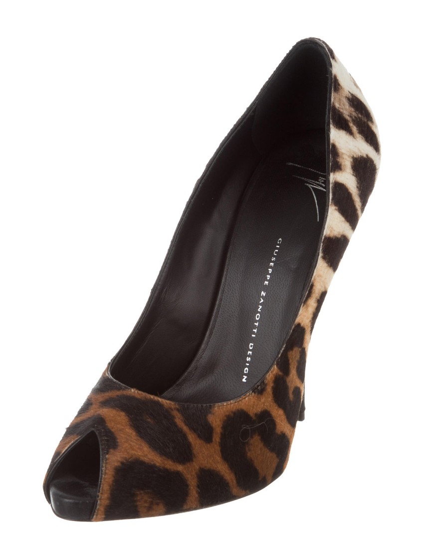 Preowned Guiseppe Zanotti Leopard Print Peep-Toe Pumps Size 39 Animal Print fur