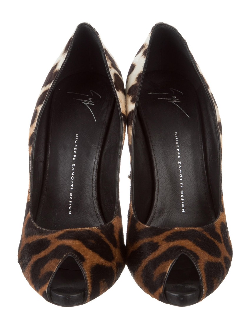 Preowned Guiseppe Zanotti Leopard Print Peep-Toe Pumps Size 39 Animal Print fur