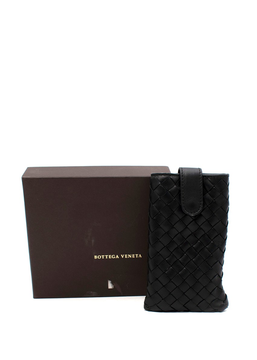 Bottega Veneta Black Intrecciato Leather Snap Button Key Holder