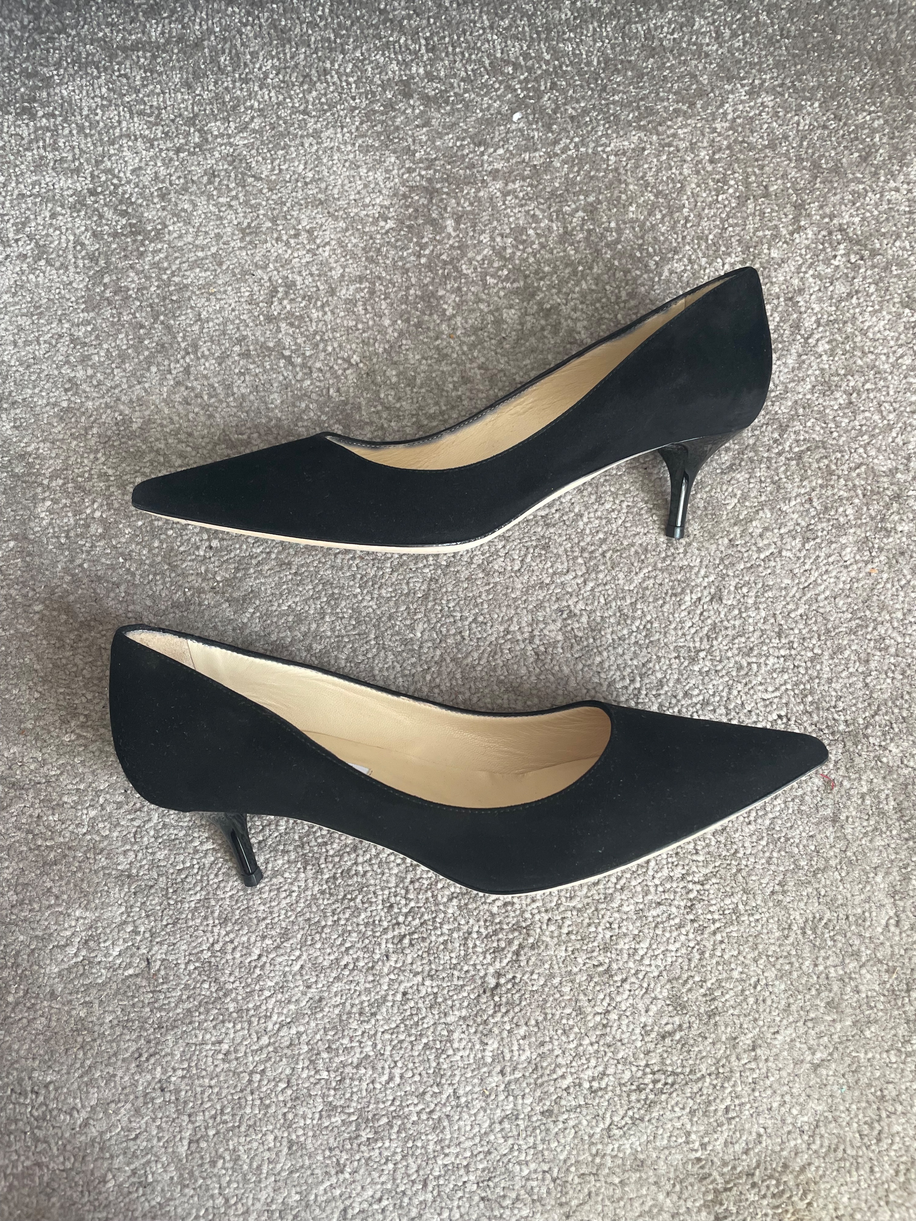 Preowned Jimmy Choo Black Suede Pointed Toe Kitten Heels Size 37