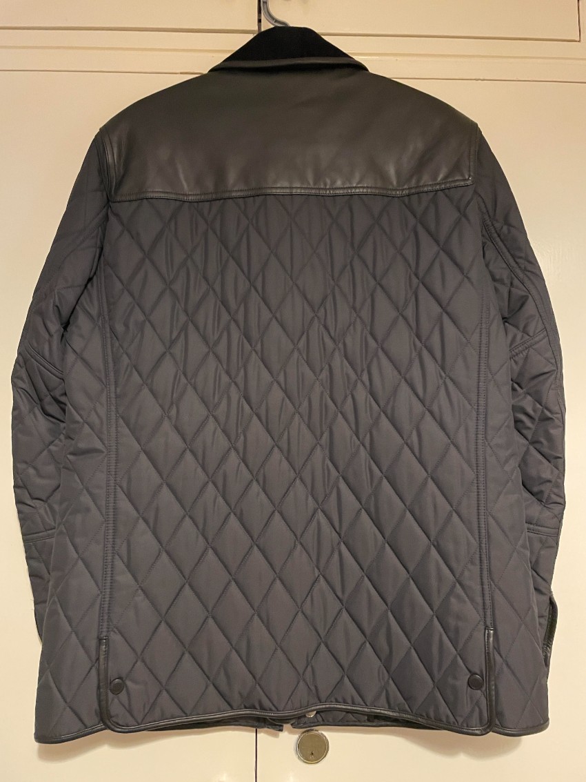 Men's Burberry Burrberry Leather Trimmed Quilted Nylon Coat Size L Black