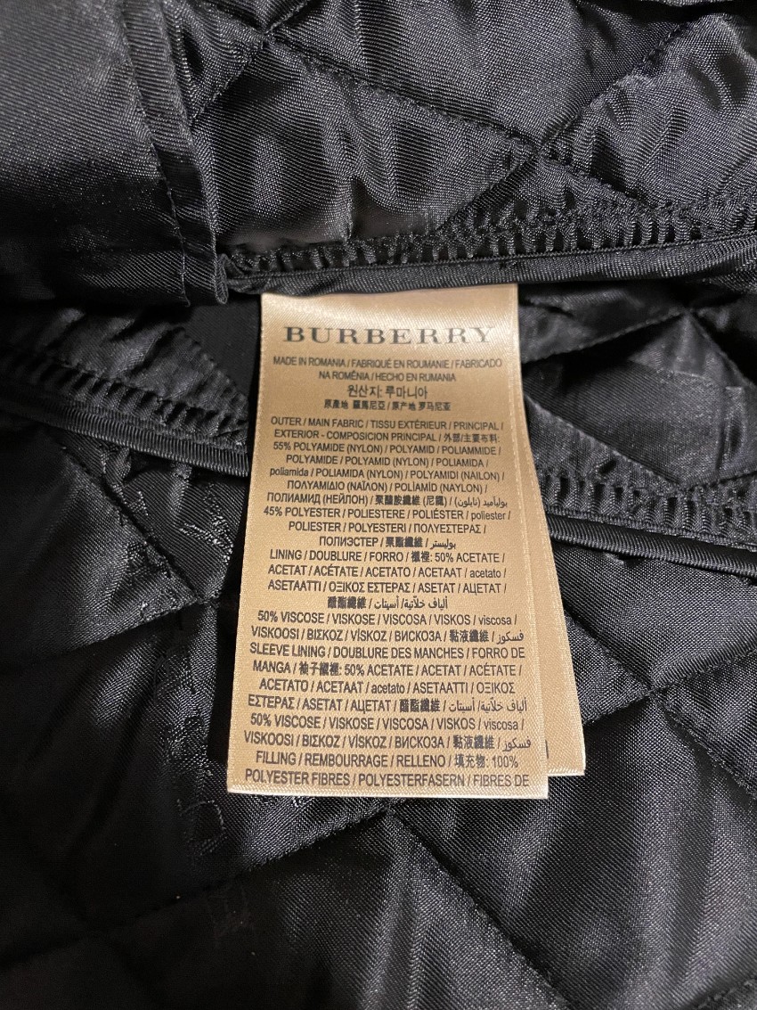 Men's Burberry Burrberry Leather Trimmed Quilted Nylon Coat Size L Black