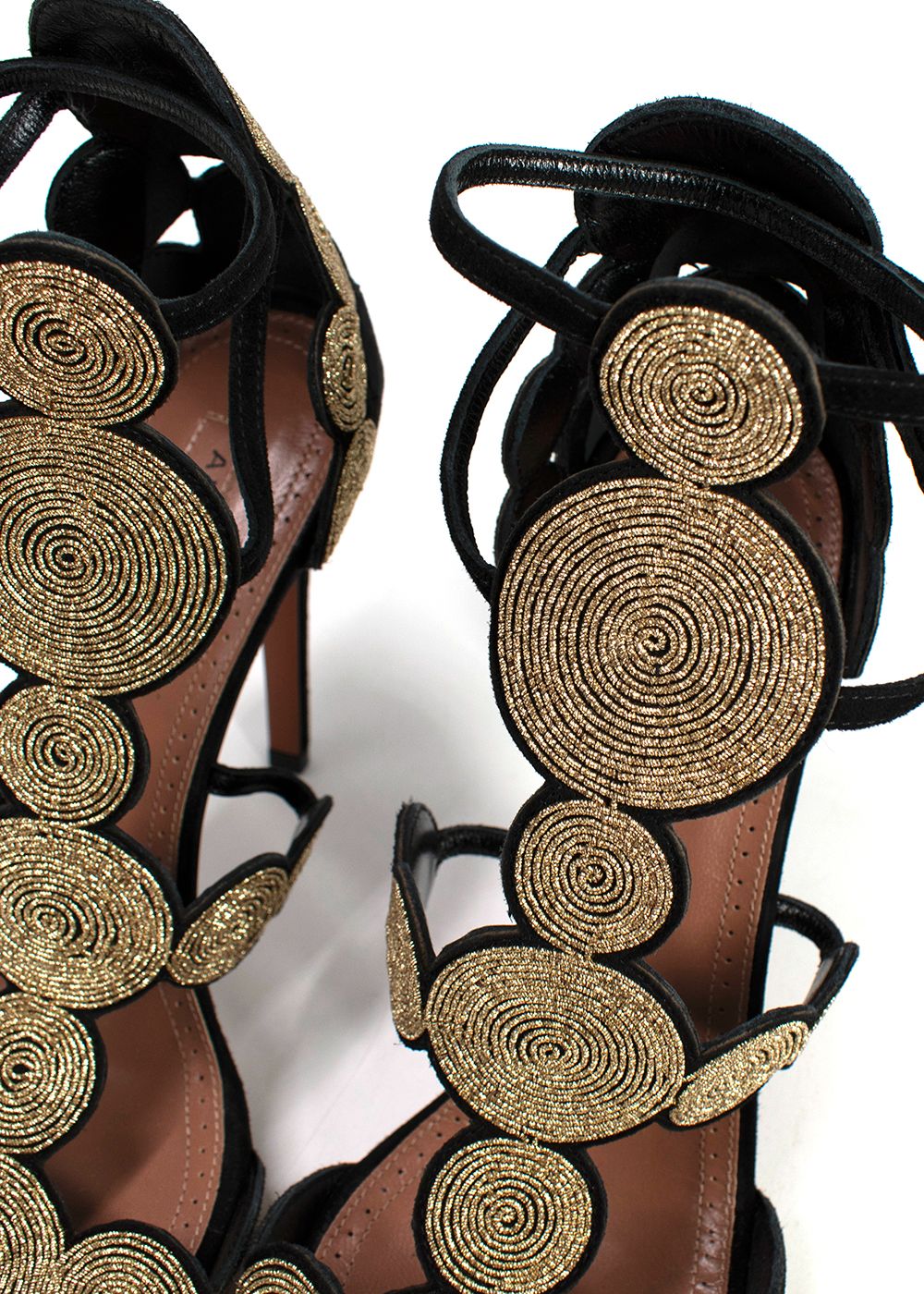 Alaia Black and Gold Swirl Embroidered Pumps Size 385 Black Gold leather