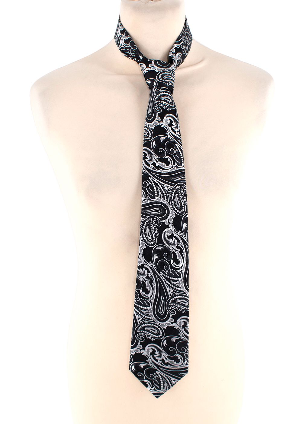 Turnbull Asser Black  Silver Paisley Silk Brocade Tie