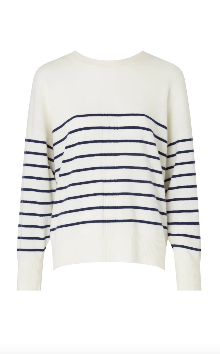 Heidi Klein Monterey Crew Striped Cashmere Jumper Size S Cream