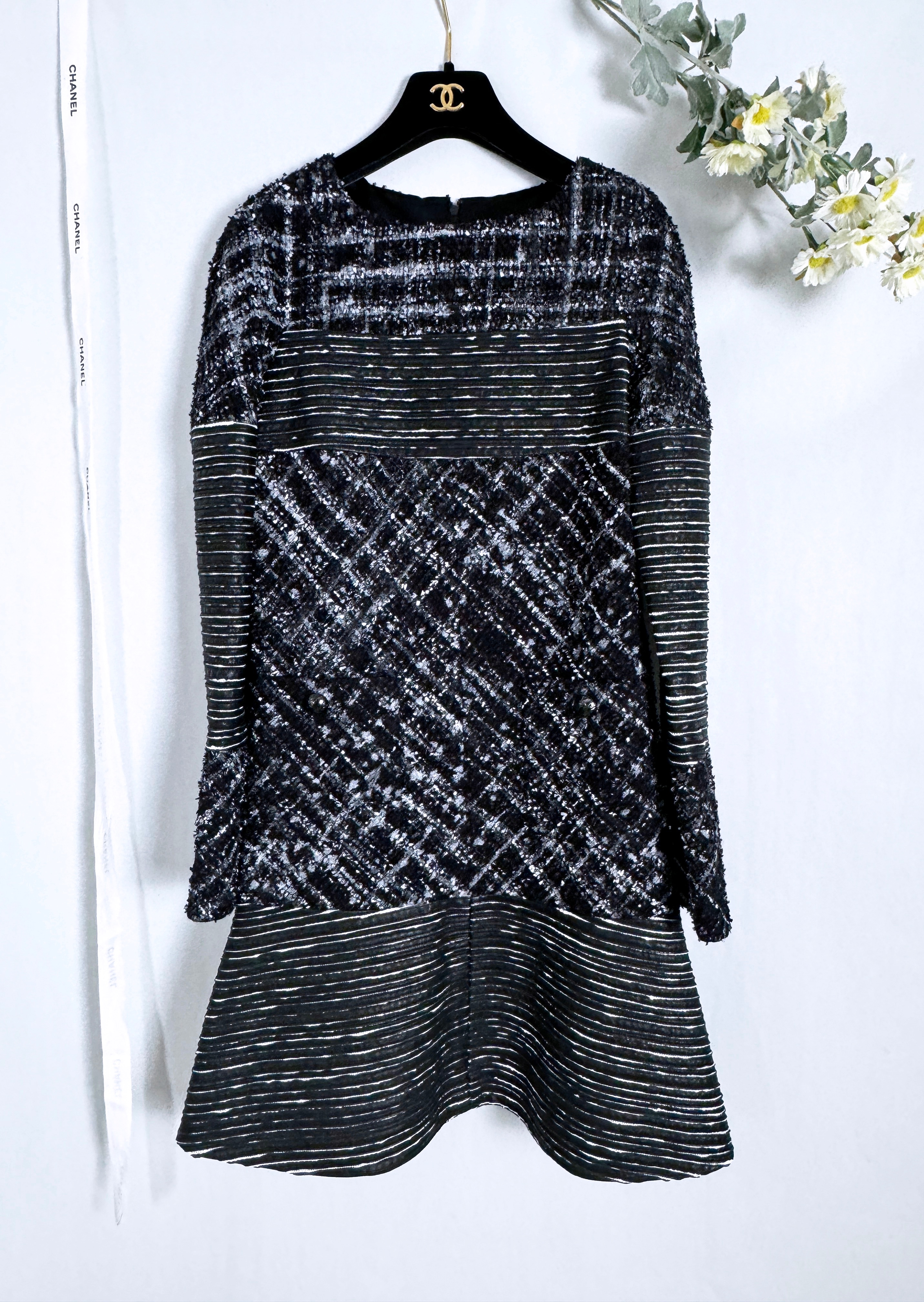 Chanel Black Lesage Tweed Dress Size XS