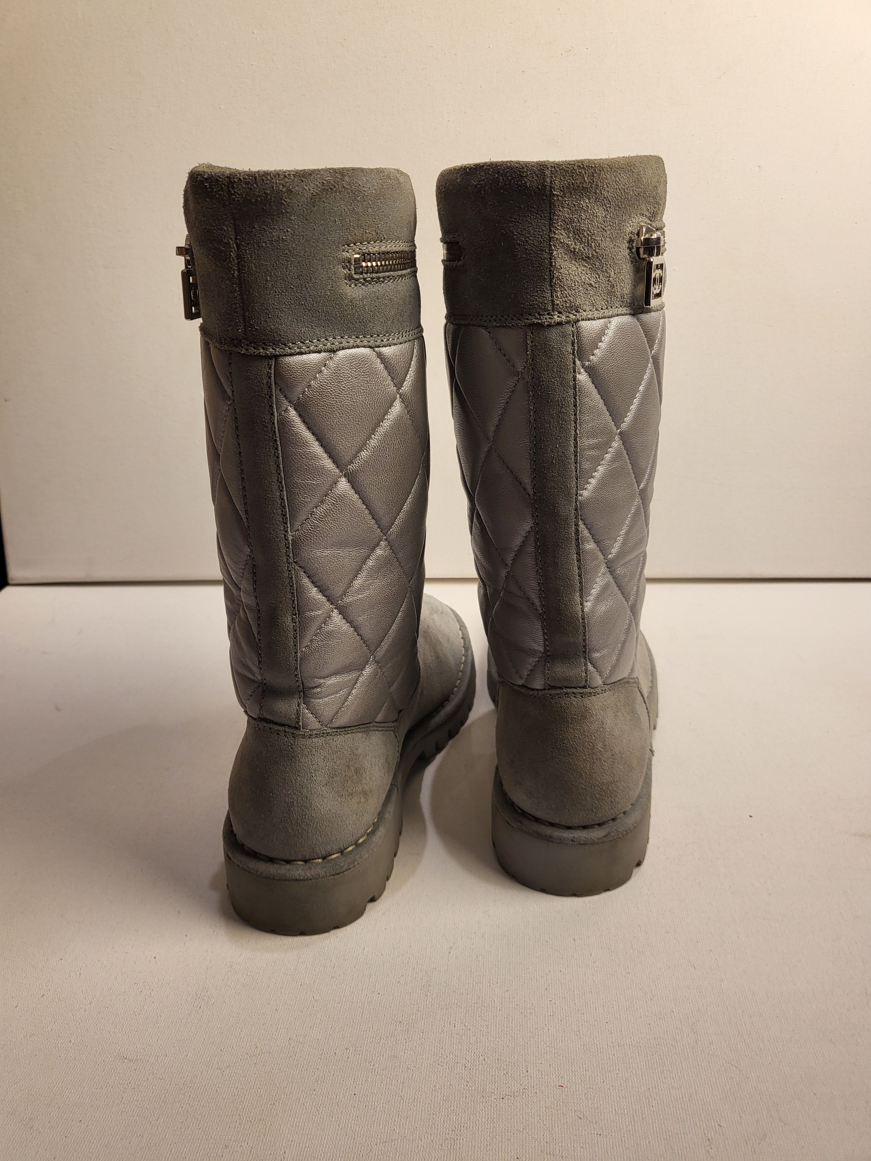 Preowned Chanel Grey Coco Cocoon Engineer Boots Size 365 Gray leather/suede