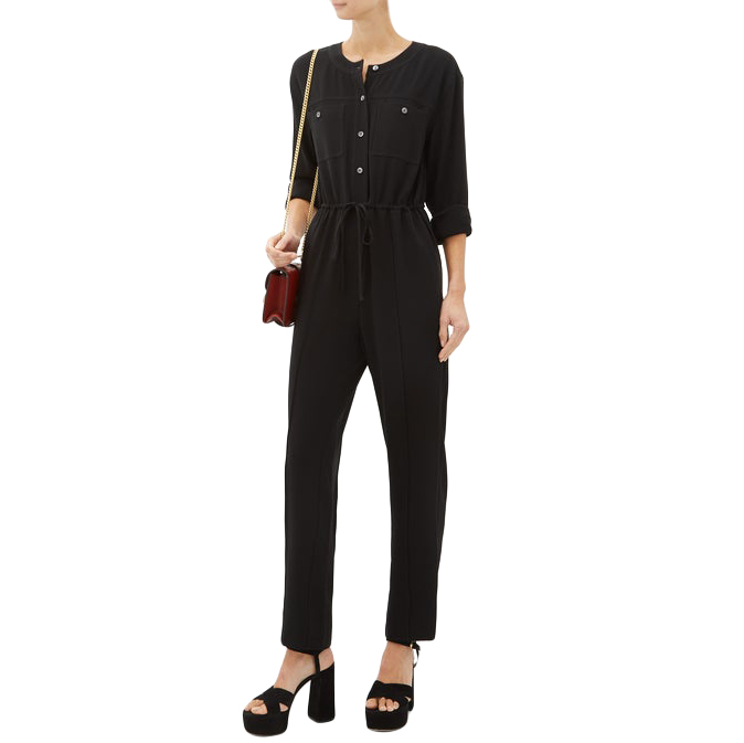 DVF Sybil Drawstring Waist Black Jumpsuit Size XS polyester