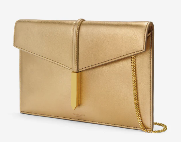 Demellier Tokyo Smith Gold Leather Clutch sheepskin leather