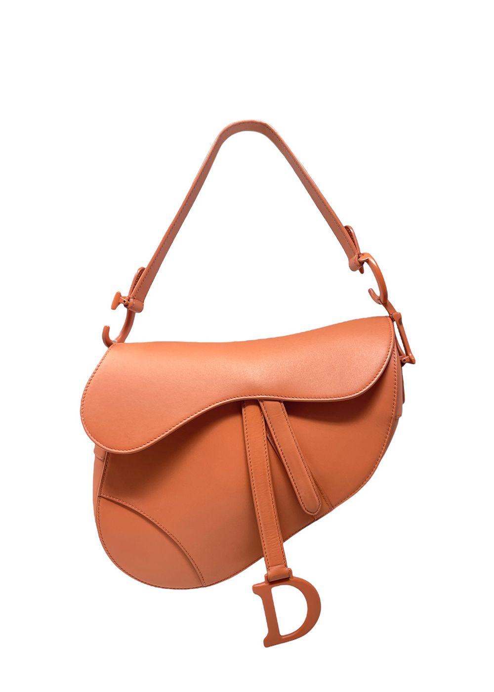 Preowned Dior Orange Medium Saddle Bag Size M salmon leather