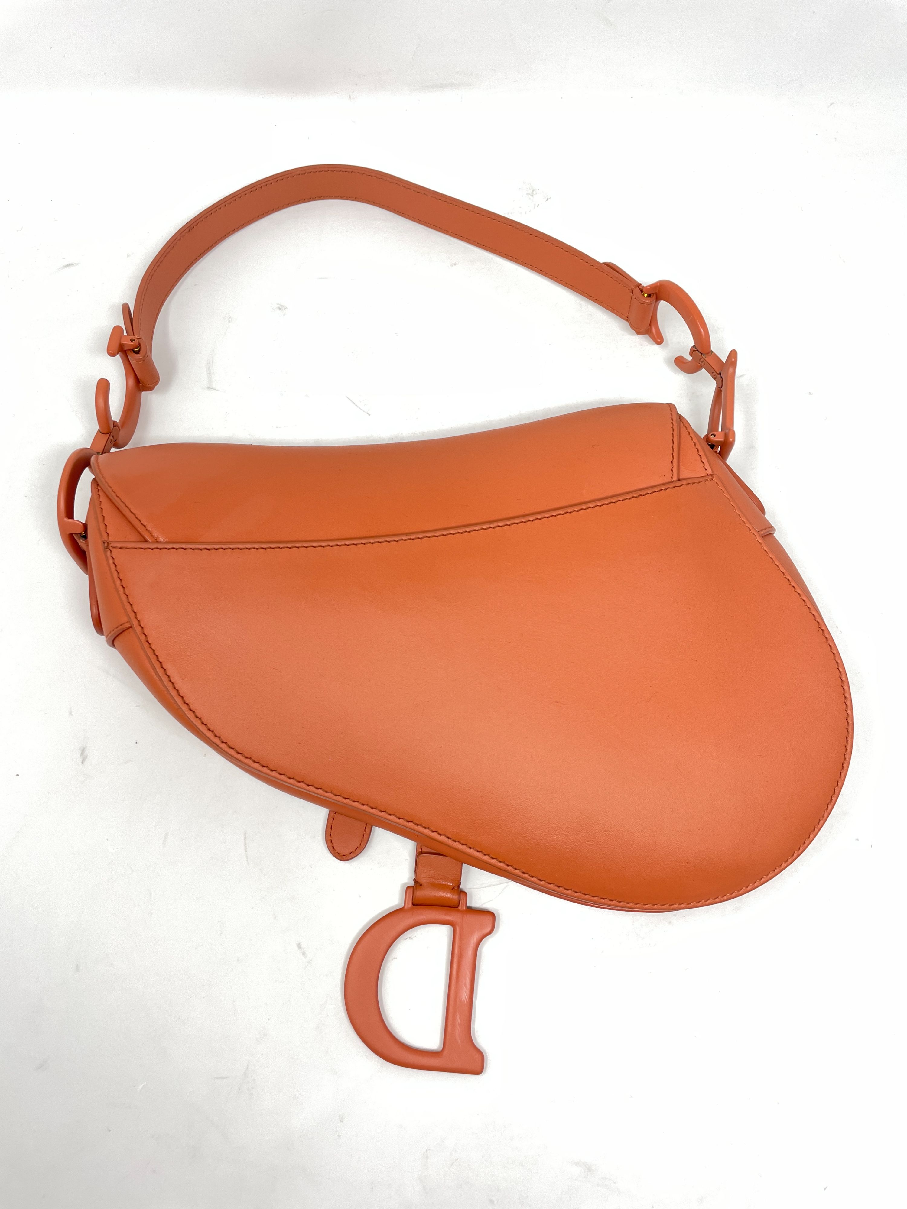 Preowned Dior Orange Medium Saddle Bag Size M salmon leather