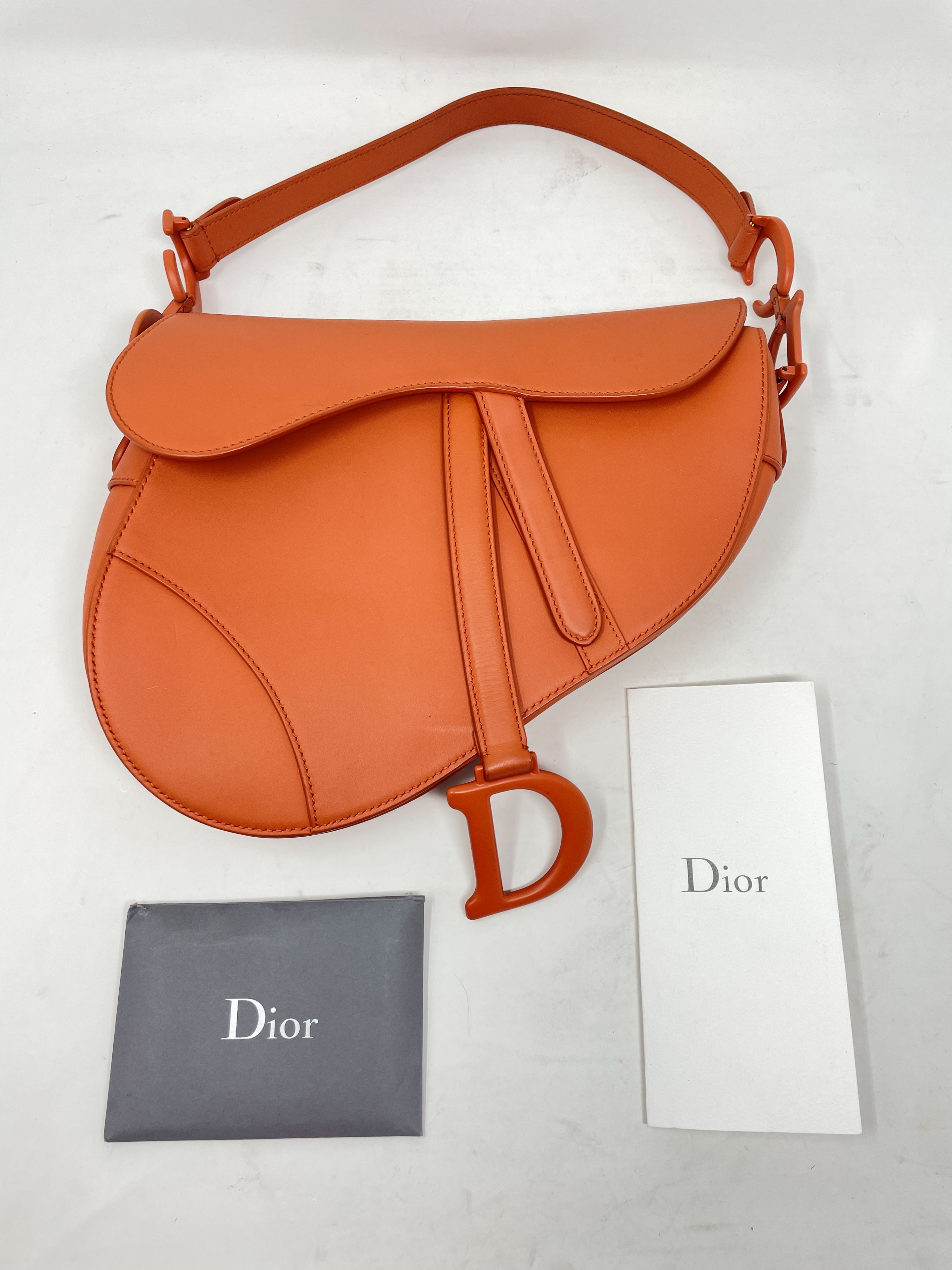 Preowned Dior Orange Medium Saddle Bag Size M salmon leather