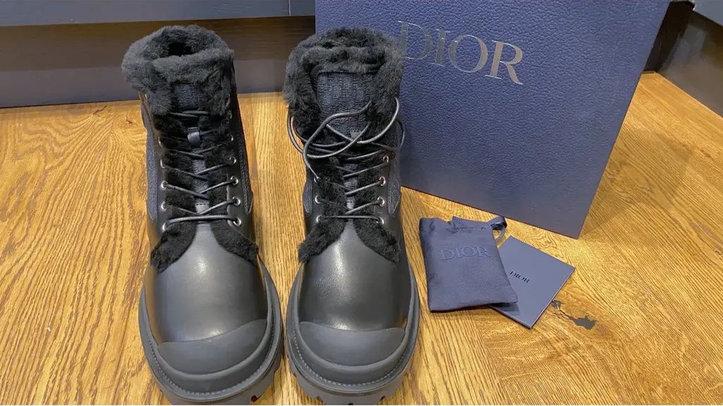 Men's Dior Black Monogram Shearling Boots Size 43 leather