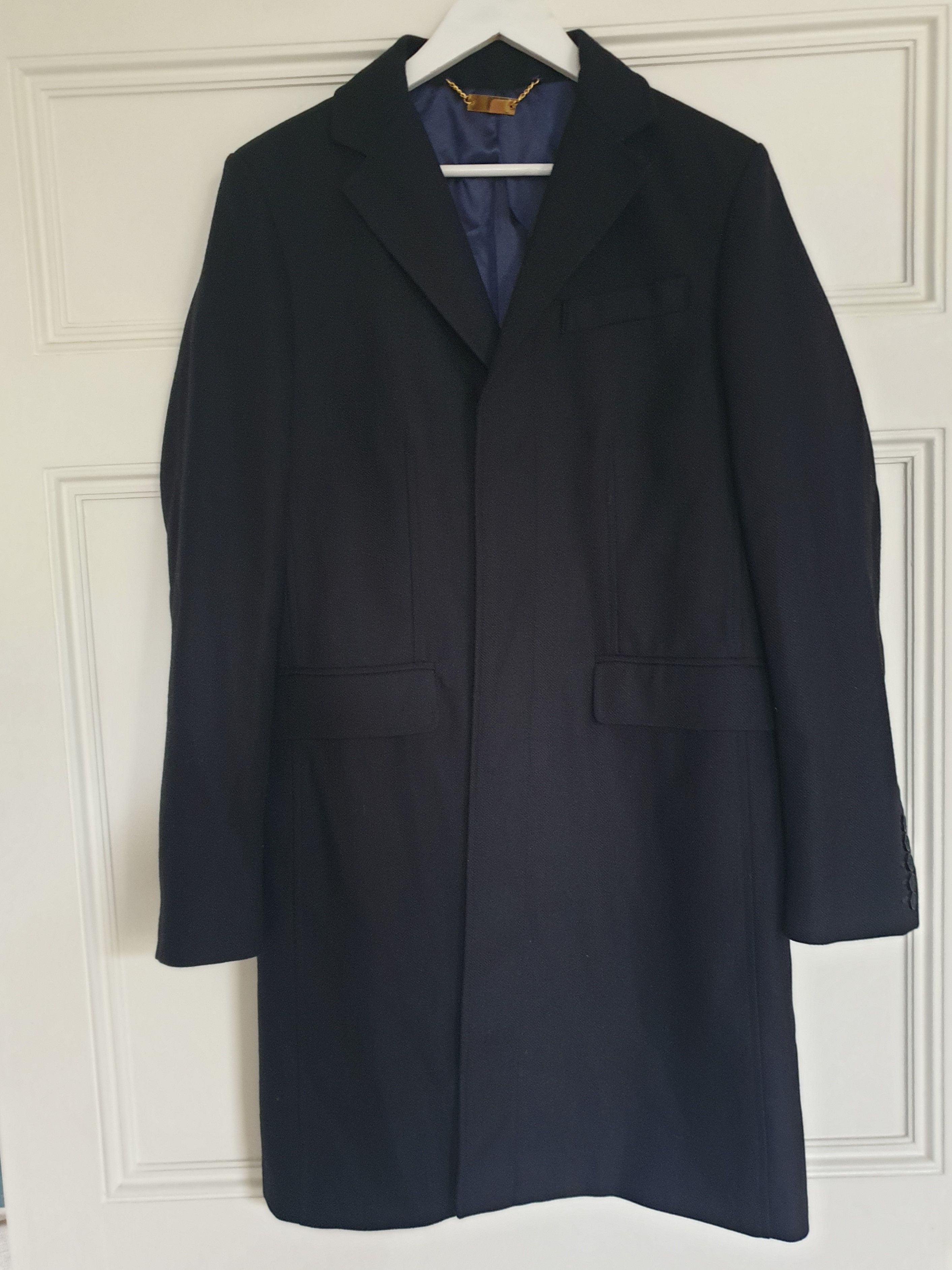 Preowned Holland Copper Blue Lightweight Wool Tailored Coat Size S Navy