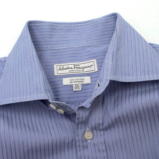 Men's Preowned Salvatore Ferragamo Blue Pinstripe Shirt Size 165 cotton