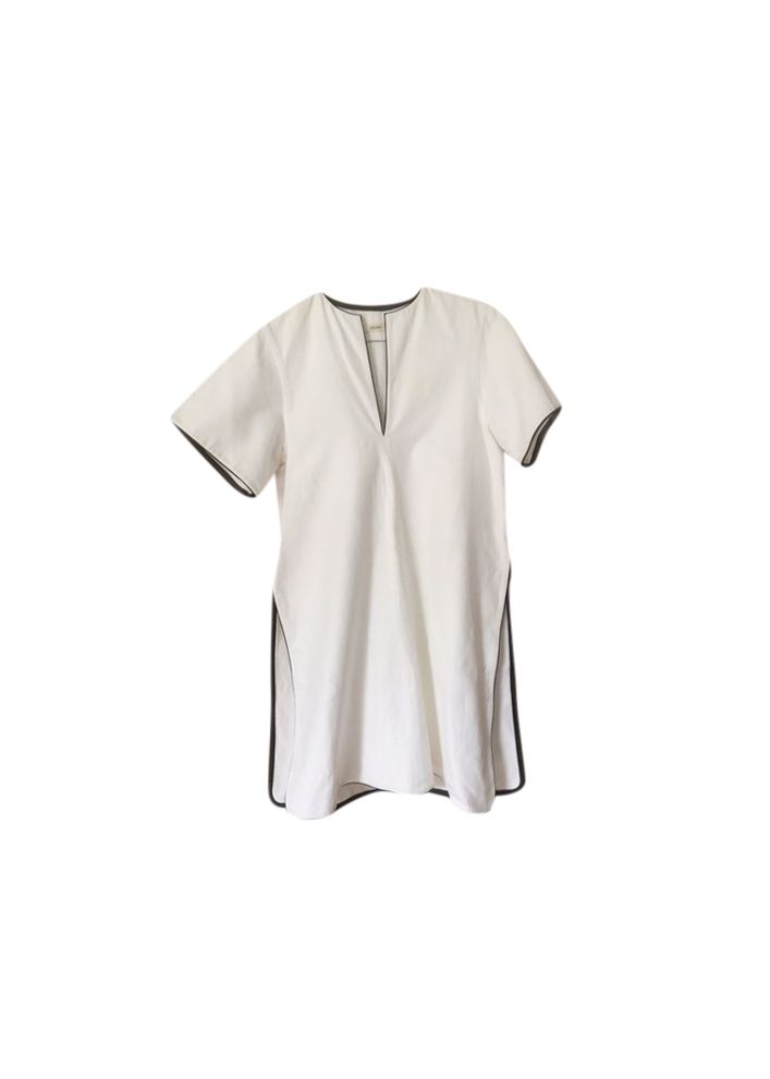 Preowned Celine White cotton leather trimmed tunic top Size 36