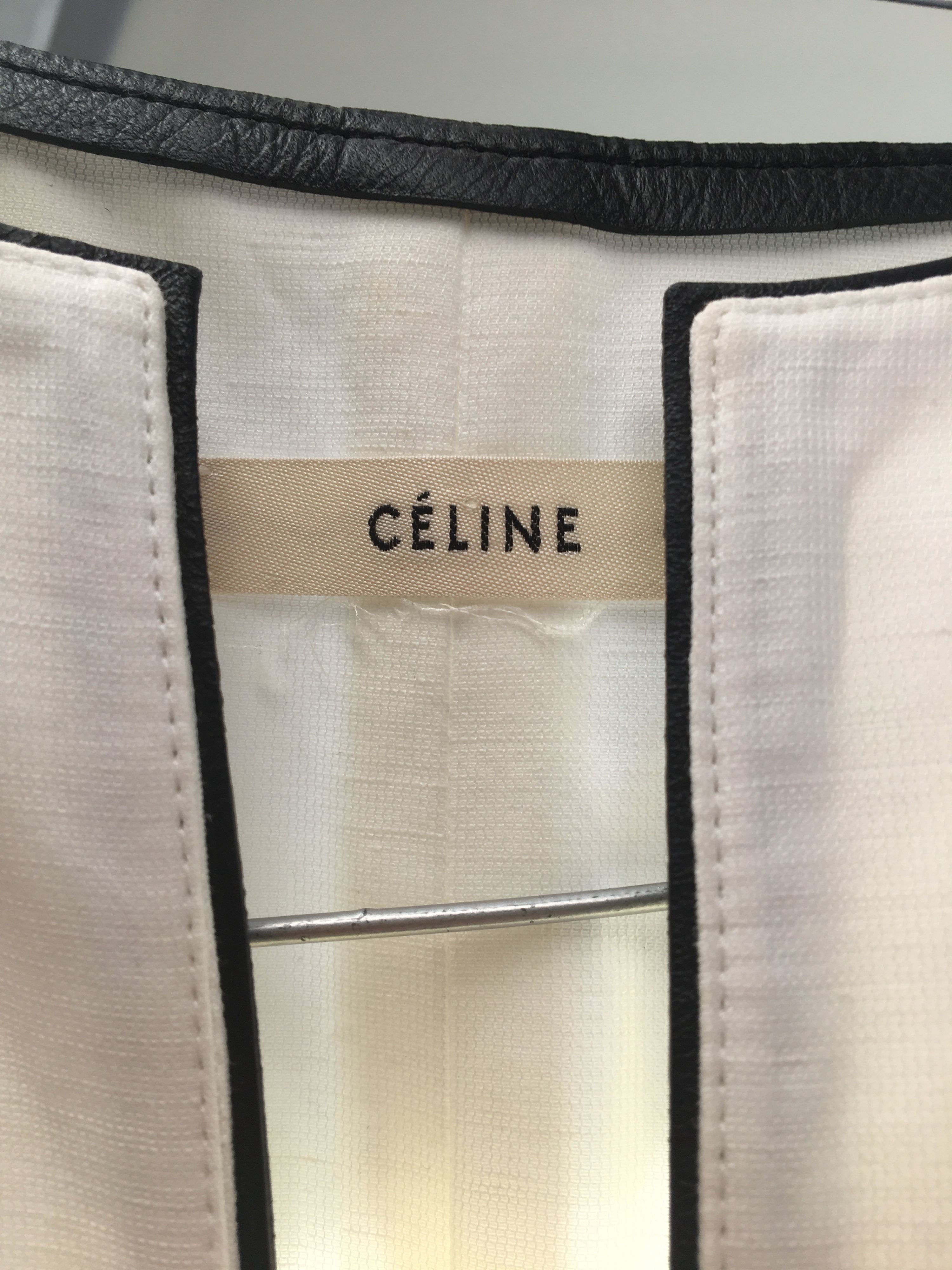 Preowned Celine White cotton leather trimmed tunic top Size 36