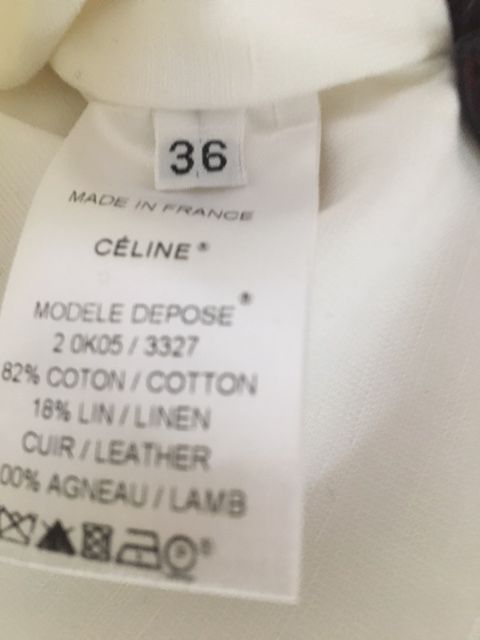 Preowned Celine White cotton leather trimmed tunic top Size 36