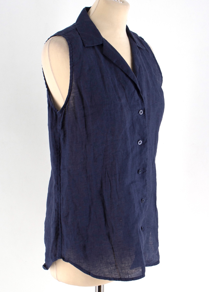 Preowned Equipment Navy Linen Sleeveless Shirt Size XS Blue