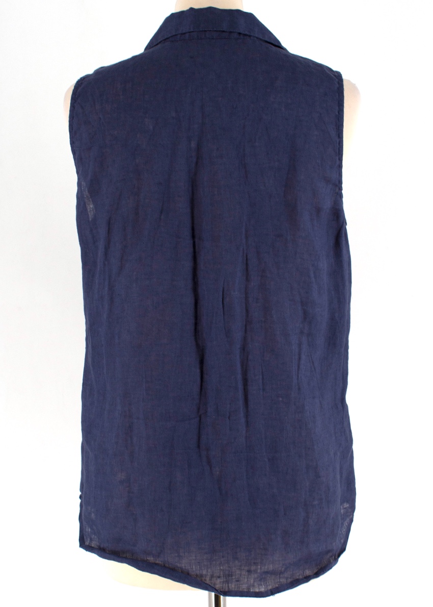 Preowned Equipment Navy Linen Sleeveless Shirt Size XS Blue