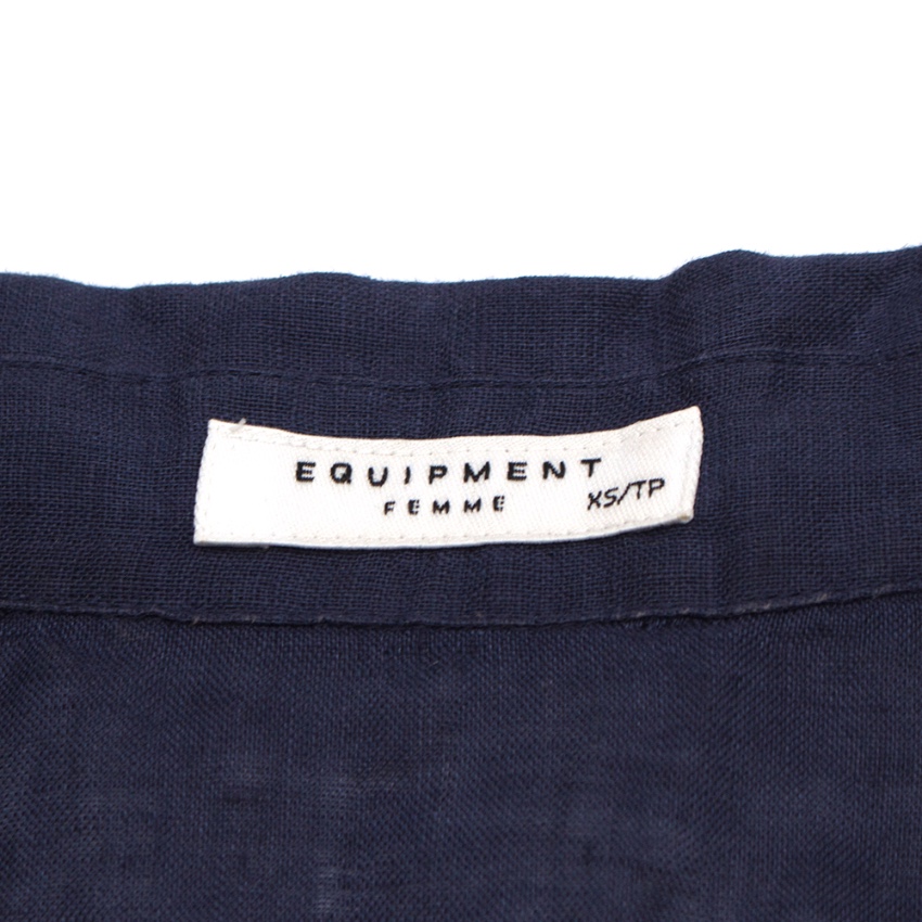 Preowned Equipment Navy Linen Sleeveless Shirt Size XS Blue