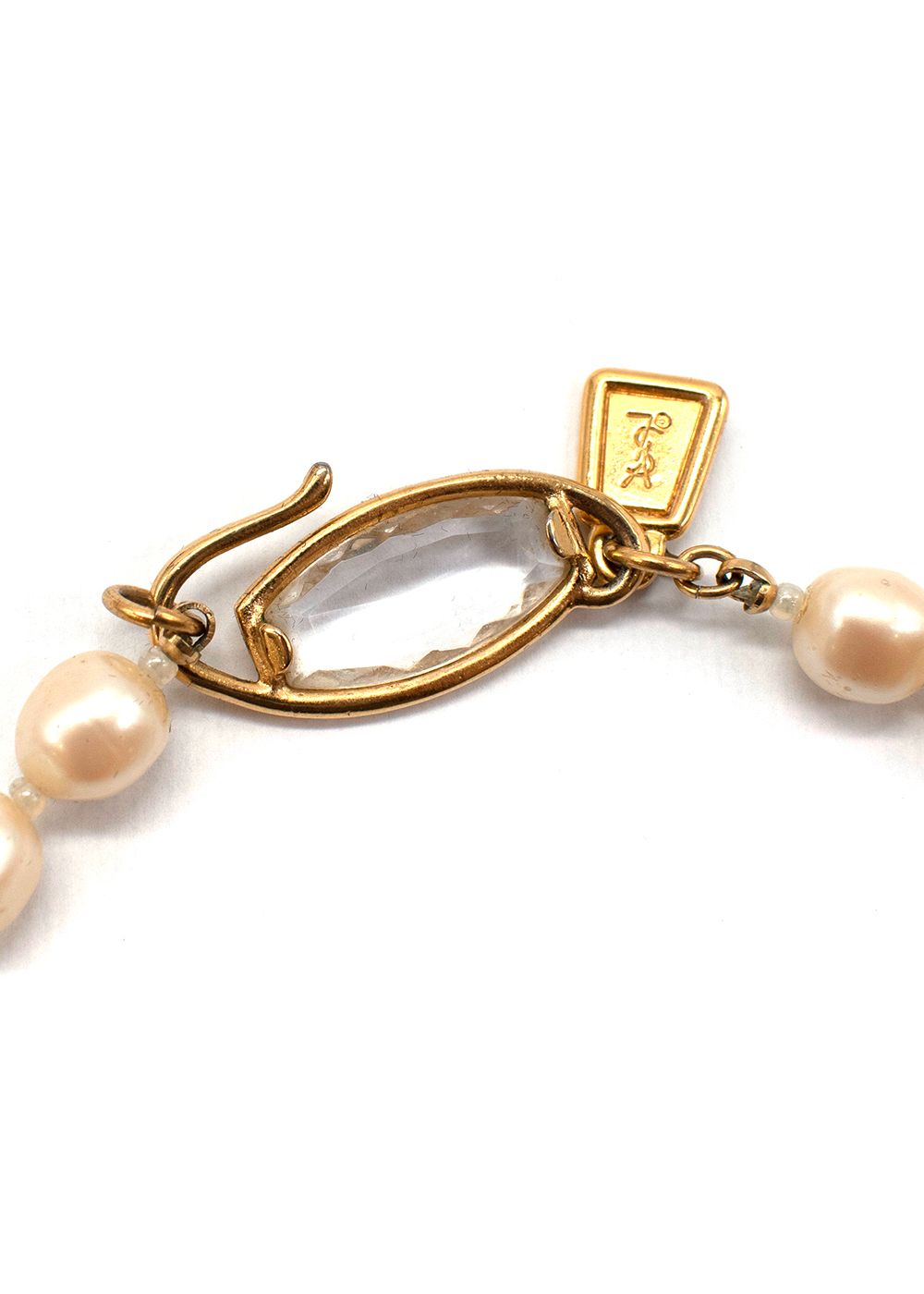 YSL Vintage Faux Pearl Bead Gold Tone Necklace