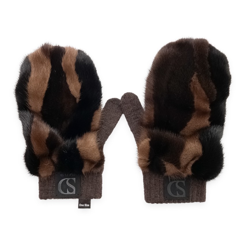 FurbySD brown patchwork mink  cashmere mittens Tan/Brown