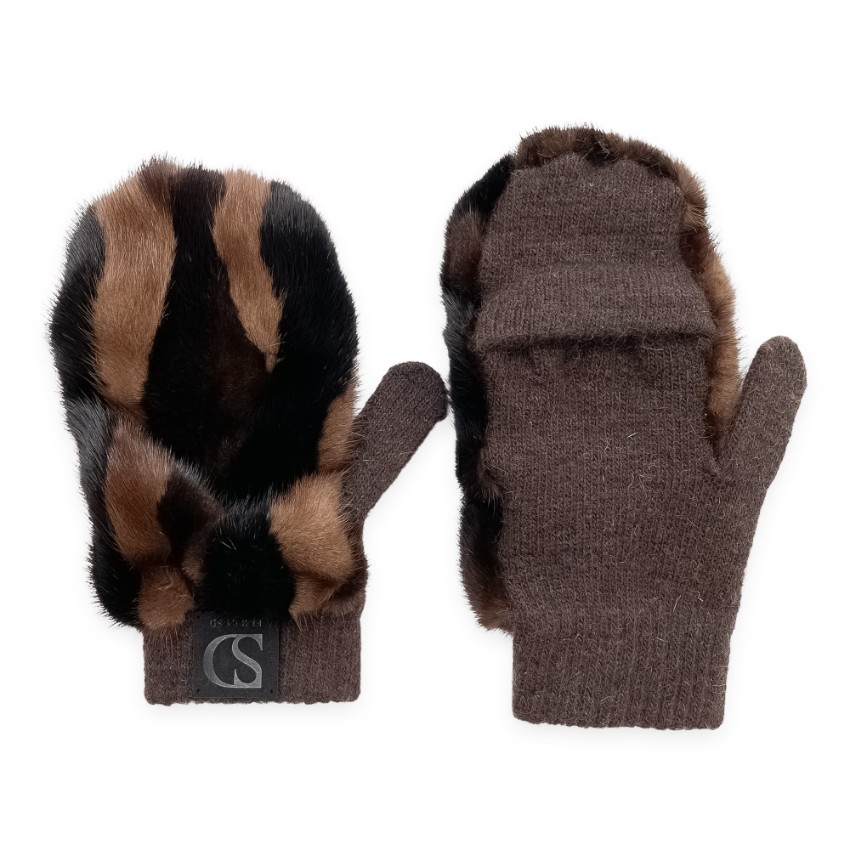 FurbySD brown patchwork mink  cashmere mittens Tan/Brown